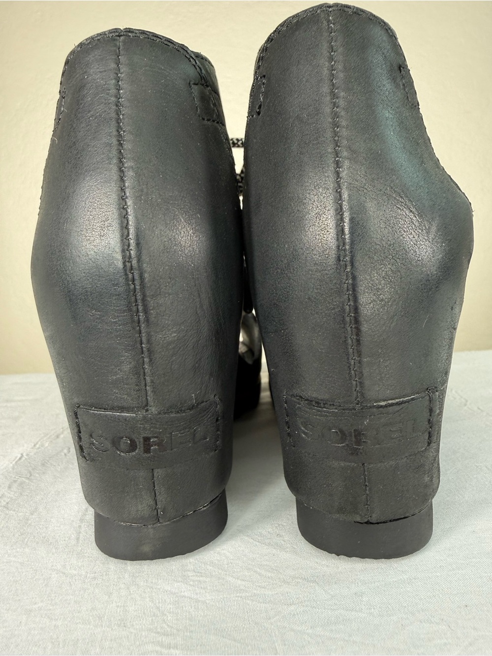 Sorel Joanie II Black Leather Lace Up Wedge Sandals Size 6 - Picture 7 of 15